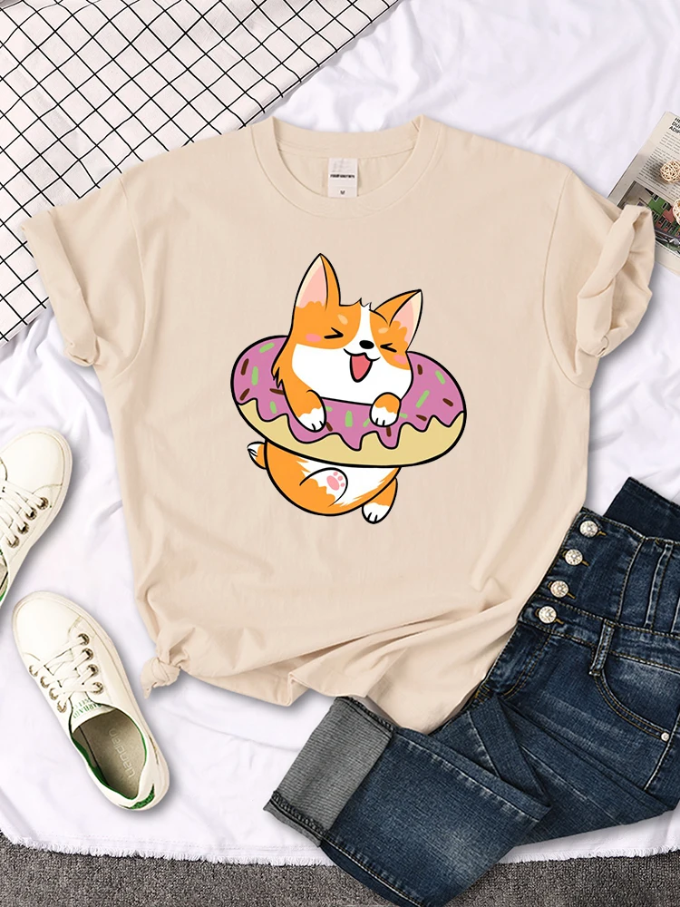 

Women T-Shirt Cute Dog With Donuts Printing Top Female O-Neckfashion Oversized Top Harajuku All-Match Kawaii Animal Lady Tshirts