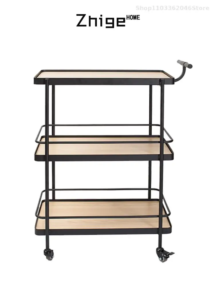 Nordic Home Mobile Trolley Dining Car Hotel Restaurant Wine Car Golden Three-layer Trolley Commercial Service