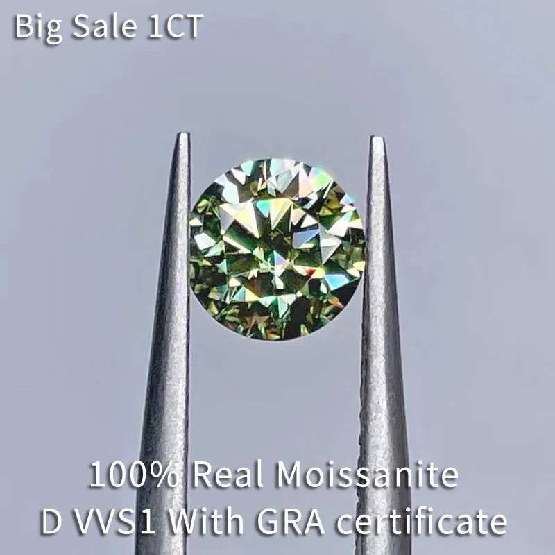 Big Sale Real Moissanite Stone 1CT 6.5MM Green-yellow Loose Lab-grown Diamonds Color D VVS 3EX Gemstone Moissanite For Rings