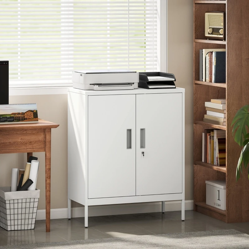 Abschließbarer Stahlschrank mit 2 Türen, Büroschrank, verstellbare Regale, für Heimbüro, Wohnzimmer, Garage, weiß – Detail 7
