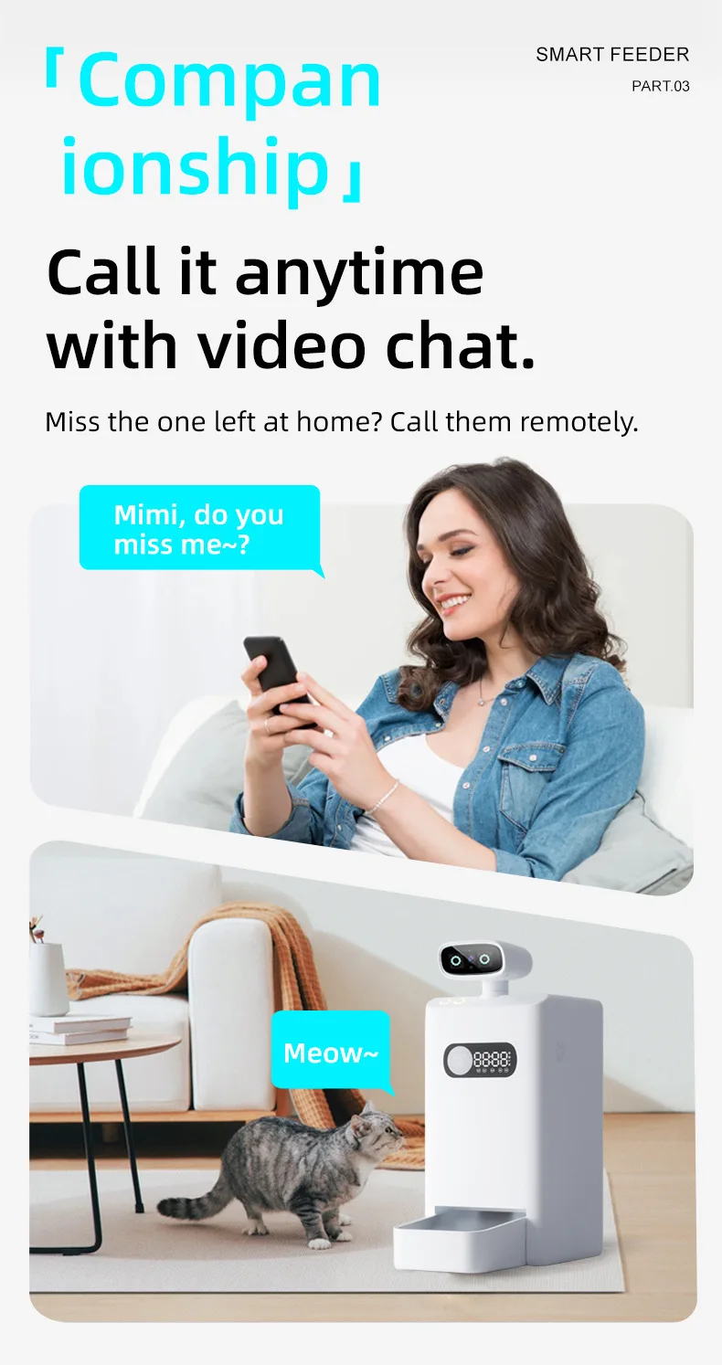 2025  Best Hot Selling Automatic Smart Cat Dog Food Feeder with 4k Camera WIFI Bluetooth Speaker and Pet Health AI Diagnose