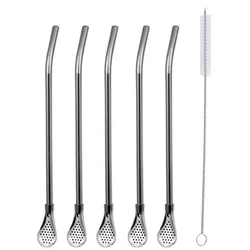 Stainless Steel Reusable Filter Spoon Straws with Cleaning Brush (5 straws 1 brush)