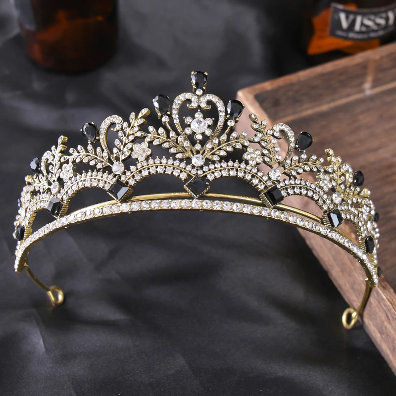 zomer weg te verspillen zondag Vintage Barokke Zwarte Kristal Parels Bridal Tiara Kroon Rhinestone Pageant  Diadeem Veil Tiara Indiase Bruiloft Haar Accessoires| | - AliExpress