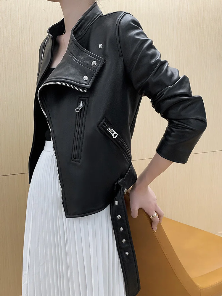 

2023Hot Sale High Quality Genuine Sheepskin Leather Jackets Women Spring AutumnMotorcycle Real Leather Coat Female Cuero G