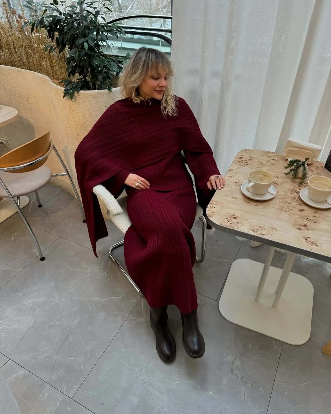Hirsionsan Sexy Soft Elegant Vintage Women Suits 2 Pieces Female Sets Polo Neck Cardigan Sweater & Midi Dress Knitted TrackSuit Image 15