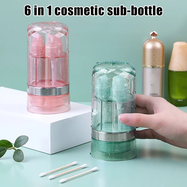 Dispensador de viaje 6 en 1 para champú, loción, Gel de ducha, botella de  Spray transparente portátil, cosméticos, subembotellado para viajes -  AliExpress