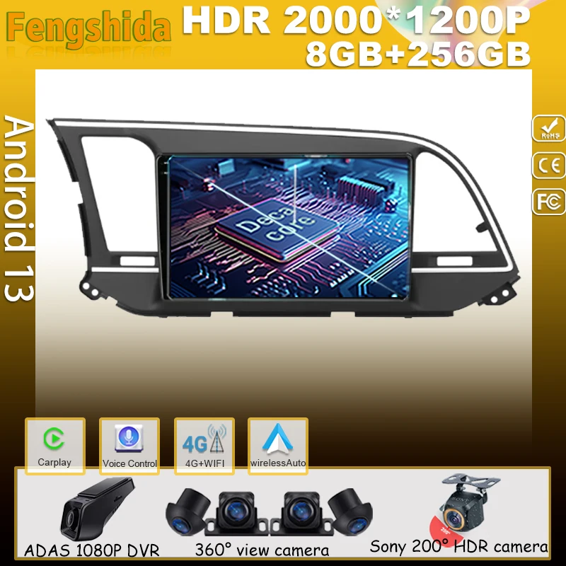 

Android 13 For Hyundai Elantra 6 2018 - 2020 Car Player Radio Multimedia Video GPS Navigation Auto Carplay 5G Rear camera Cam BT