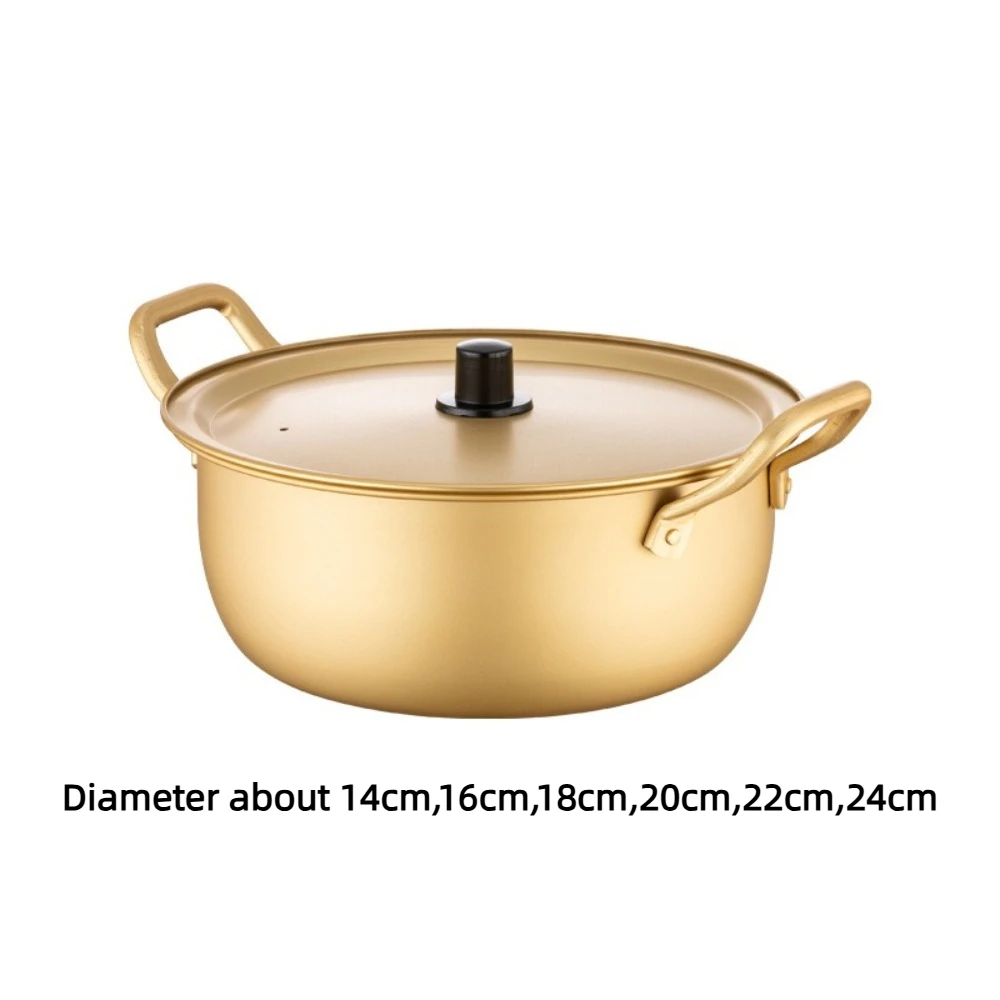 Gold Ramen Noodle Pot Aluminum Double Ears with Lid Soup Hot Pot Easy To Clean Universal Noodle Cooking Induction Cooker Gas