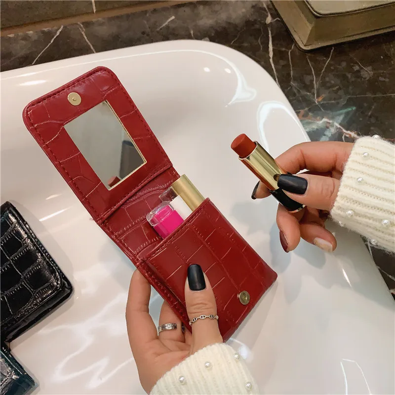 Crocodile Skin Lipstick Bag Makeup Bag Organizer Lipstick Mini Small Bags  for Women with Mirror - AliExpress