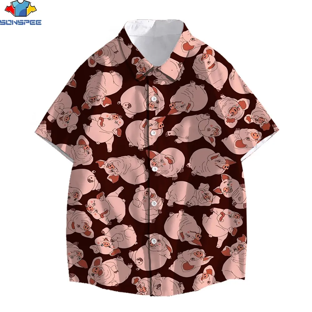 SONSPEE 3D Print Beach Vacation Hawaiian Shirt The Seven Deadly Sins Anime Magical Hog Pig Animal Hawk Harajuku Loose Shirts Top игра the seven deadly sins knights of britannia ps4