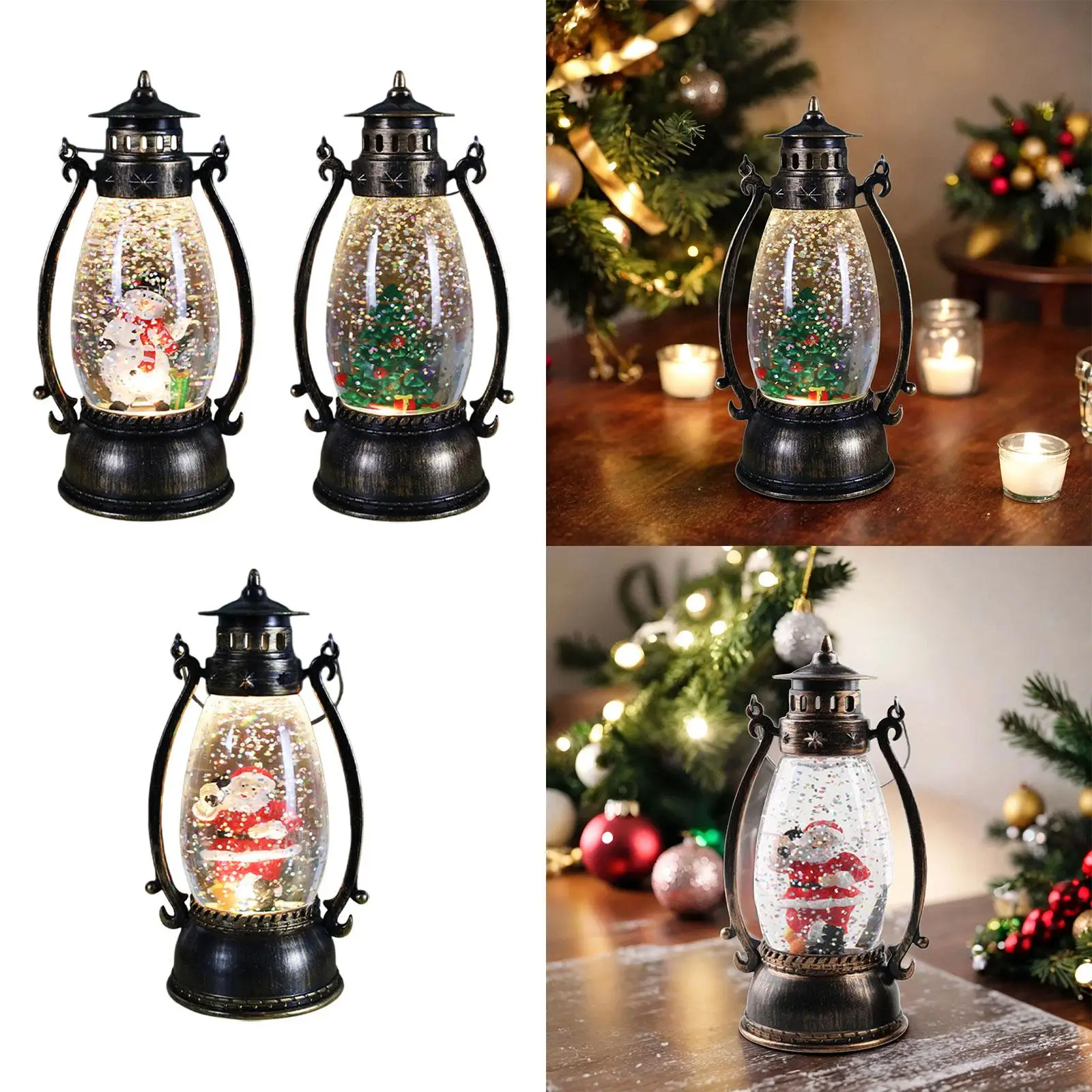 Christmas Lighted Lantern Glittering Snowing Globe Christmas Decoration