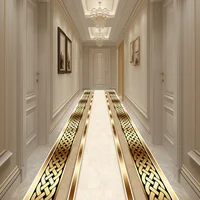 Luxury Golden Corridor Carpet Hotel Hallway Runner Decoration Rugs Living Room Aisle Customizable Non-slip Washable Floor Mat 2