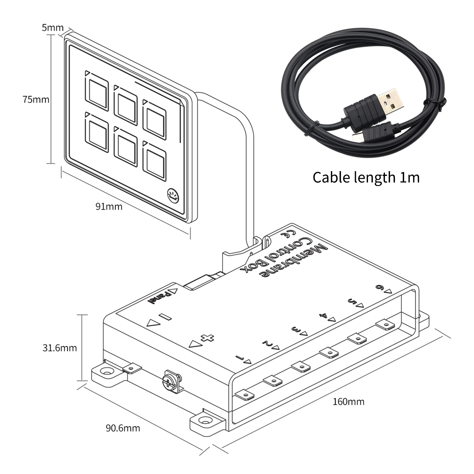 Car Universal 6P Membrane Control Switch Panel with Backlight Module LED Touch Electronic Accessories USB Cable Built-in PPTC
