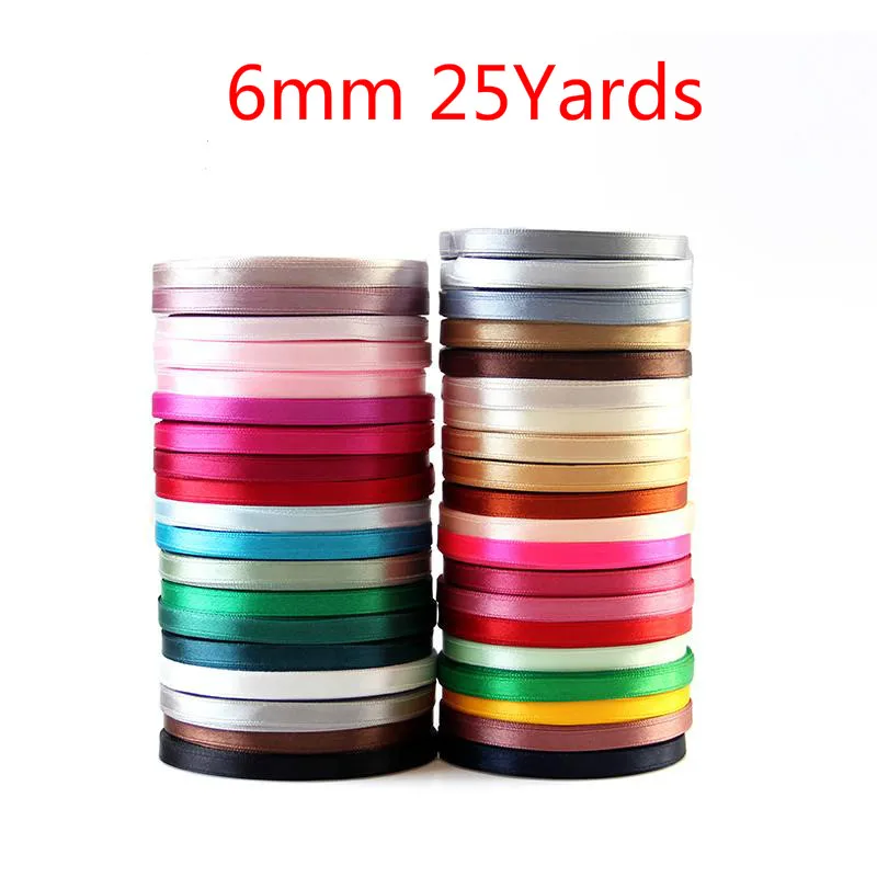 solid color 6mm 1 4 inch satin ribbon belt gift packing wedding decoration  25yards roll 20 rolls mixed colors available