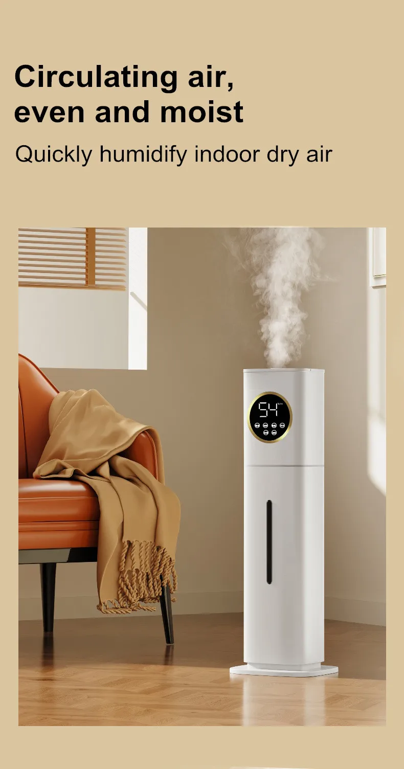 Elektrischer Luftbefeuchter, 8 l, Boden-Luftreiniger, Nebelhersteller, intelligente Fernbedienung, Touchscreen, verstellbar, Aromatherapie, Nebel, UV – Detail 4