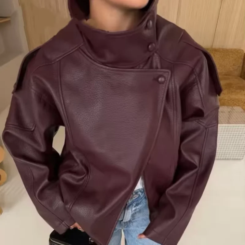 ตัวเลือกสินค้า เสื้อแจ็คเก็ตหนังแฟชั่นสตรีท ฤดูใบไม้ร่วง 2026 สีน้ำตาล