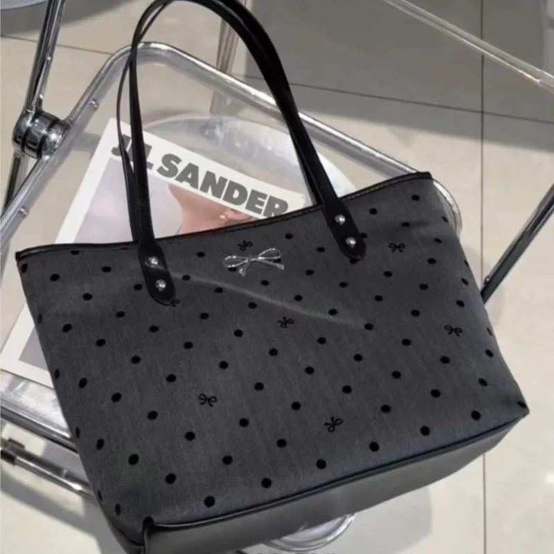 JIAERDI Sweet Cool Black Tote Bag Women College Style Trendy  Bow Print Large Capacity Handbag Ladies Vintage Shopping Bag Y2k