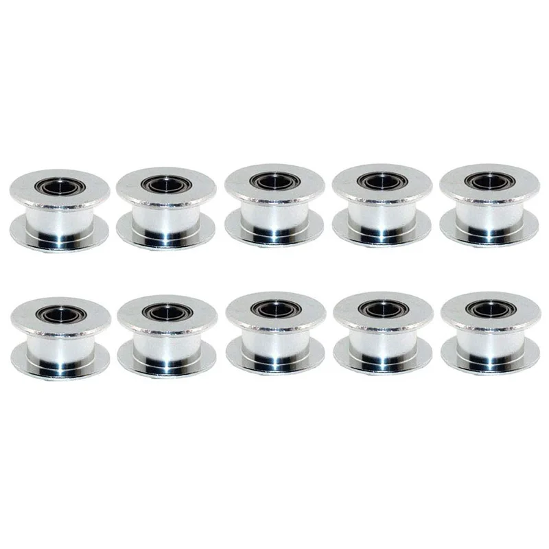 Gt2 20 Toothless Bore 5Mm Aluminum Timing Belt Idler Pulley For 3D Printer 6Mm Width Timing Belt (Pack Of 10Pcs)