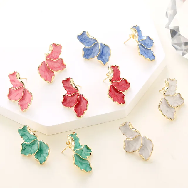 Mode doux géométrique émail couleur or fleur boucles d'oreilles femmes bijoux élégants frais bleu vert blanc rouge rose boucles d'oreilles