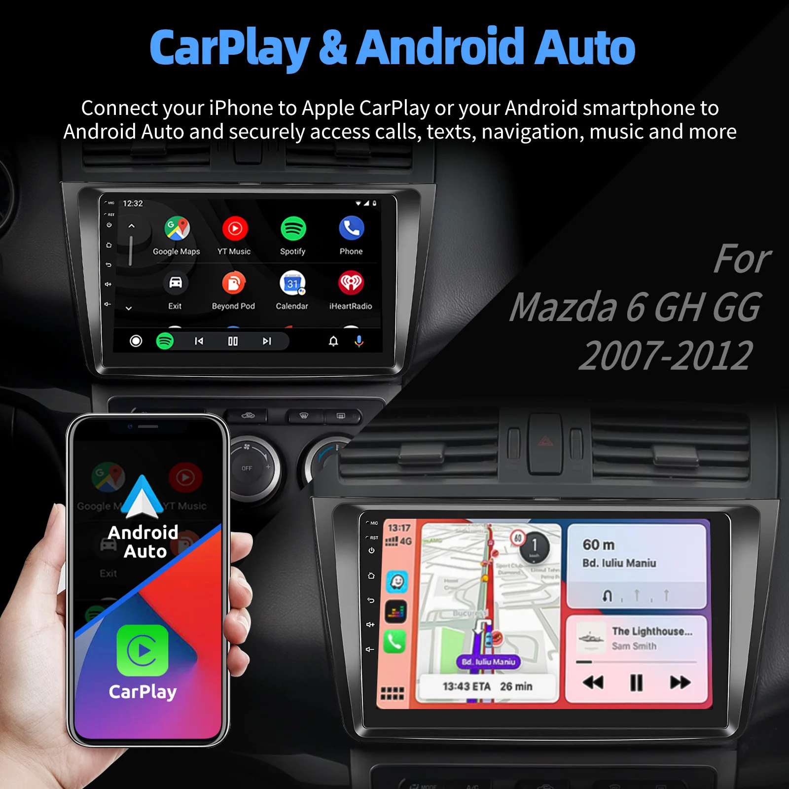 ESSGOO Autoradio Android 15 9" 4+64G / 6+128G / 2+32G für Mazda 6 GH 2007-2013 Wireless CarPlay Android Auto GPS Navigation RDS FM WiFi Bluetooth Mirror Link Touchscreen Lenkradsteuerung CANBUS – Detail 18