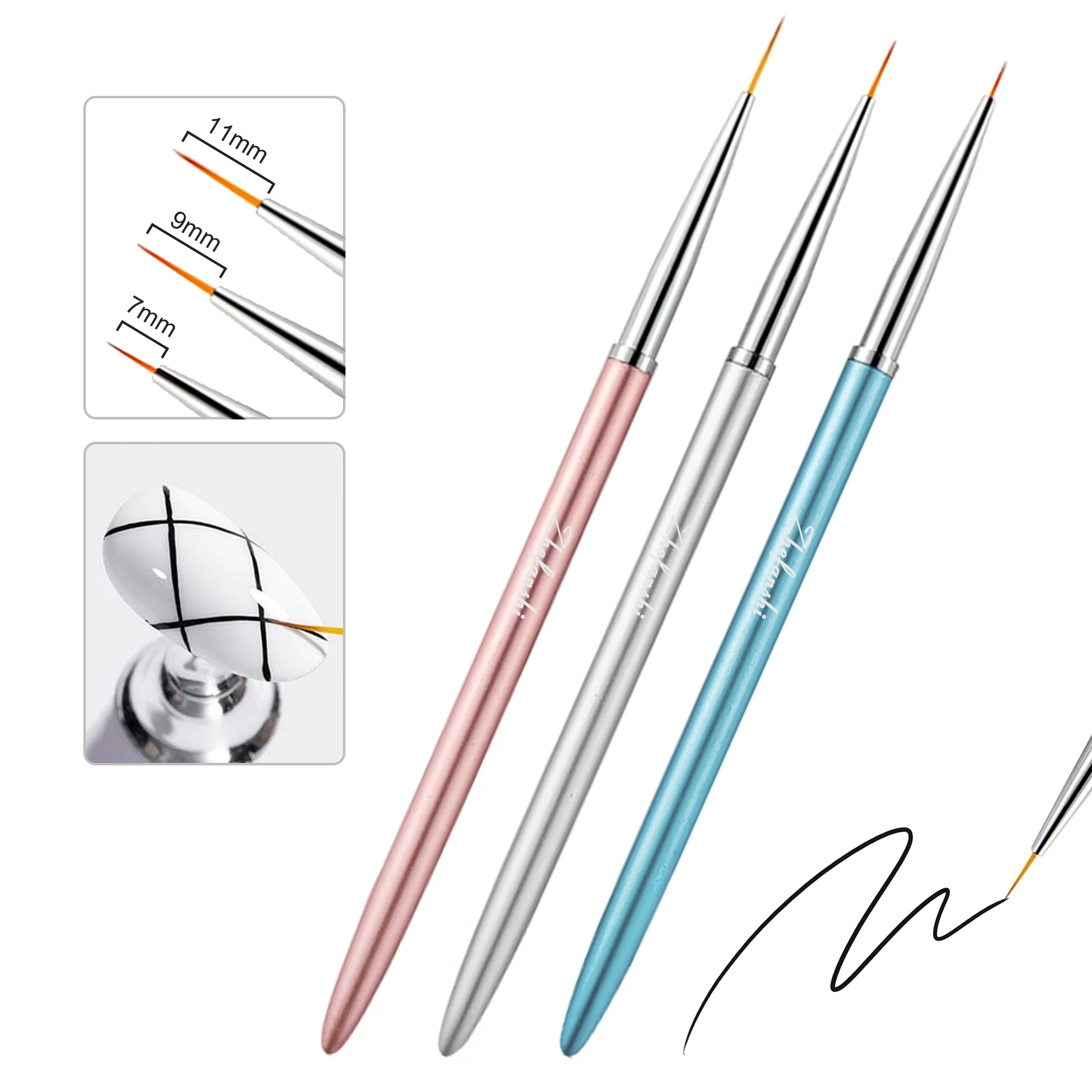 3Pcs 3D Tips Line Stripes DIY Drawing Pen French Stripe UV Gel Brushes Painting Pen Manicure Tools Nail Art Liner Brush Set