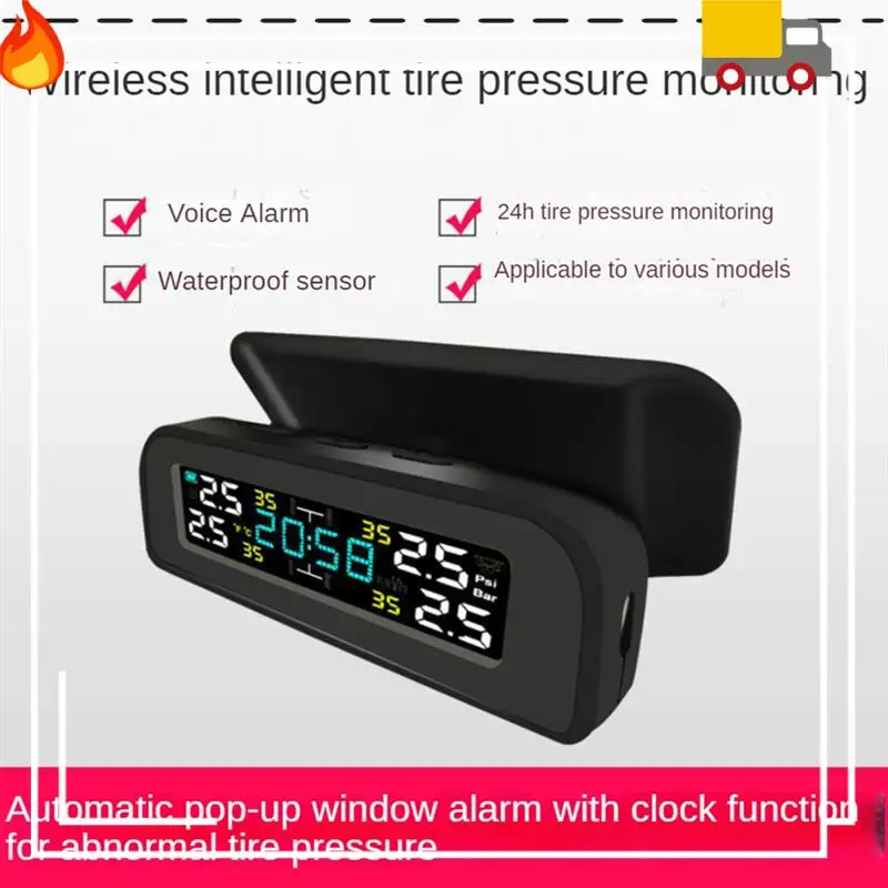 Tire Temperature Tire Pressure Monitor Car Universal Inspection Monitor Wireless Solar Power External Time Durable