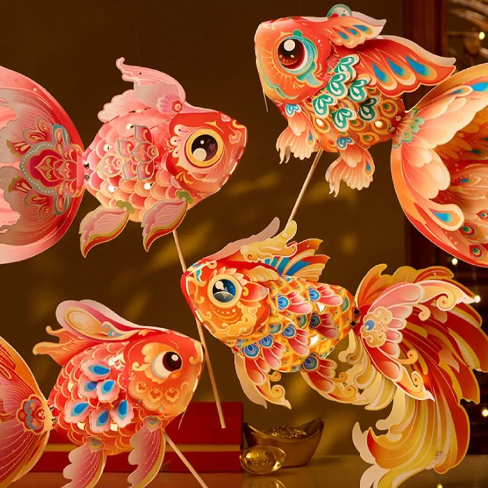 3D Mitte Herbst Festival Laterne Papier Fisch DIY Laterne Material Kit Leuchtende Kaninchen Alten Stil Handheld Laterne Handwerk Spielzeug – Detail 8