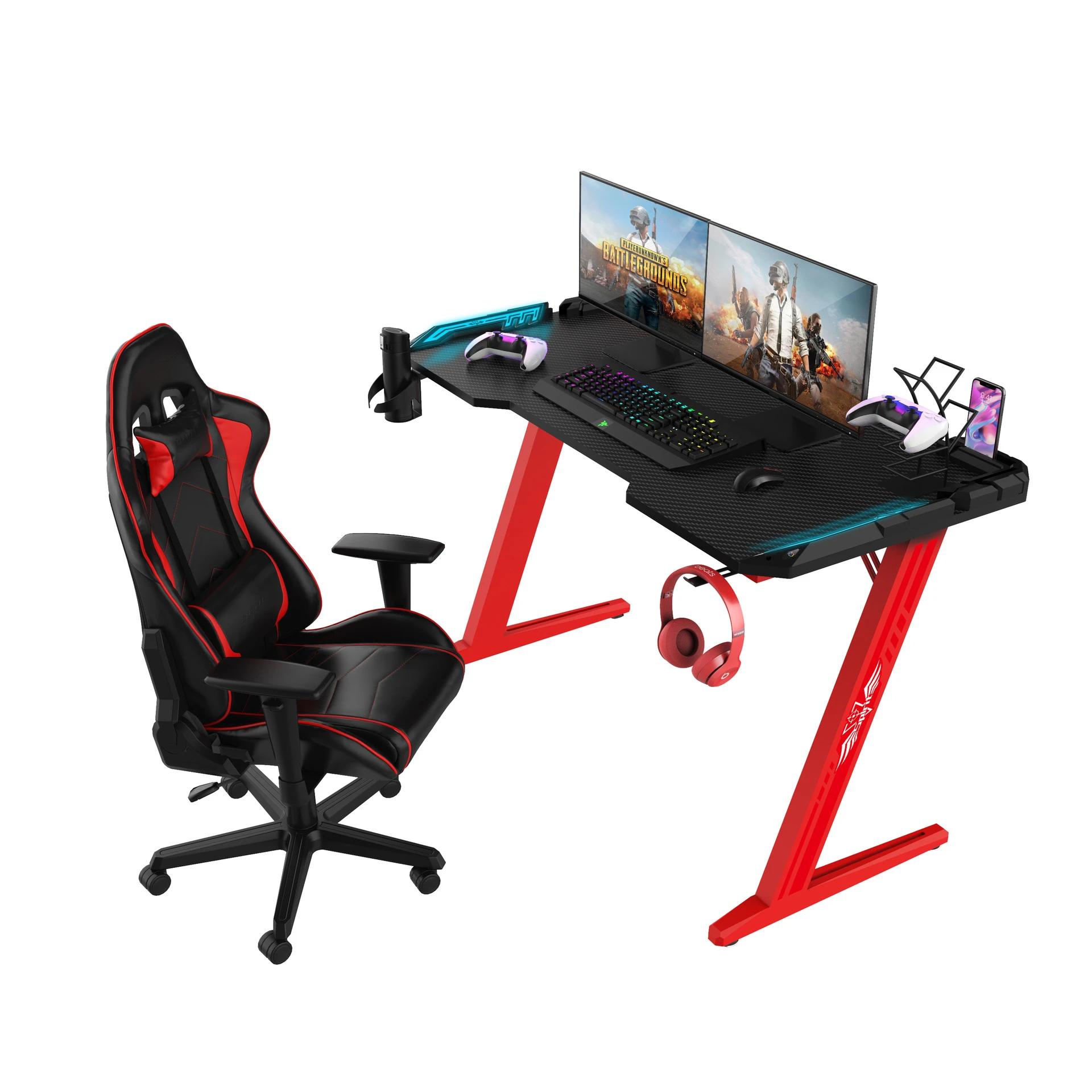 Mesas de juego tipo Z con superficie de fibra de carbono con armadura LED, al