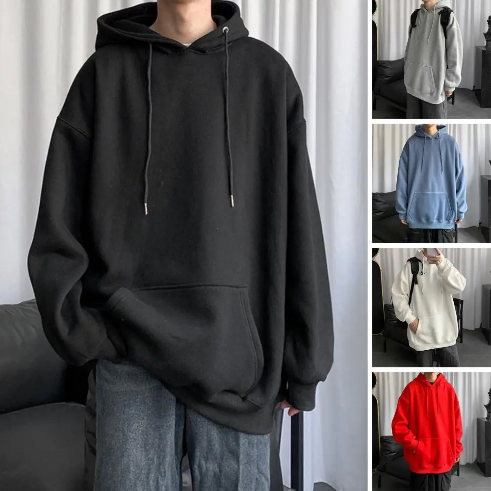 

Classic Skin-Touch Unisex Sweatshirt Front Pocket Autumn Winter Solid Color Unisex Oversized Hooded Sweatshirt Windproof
