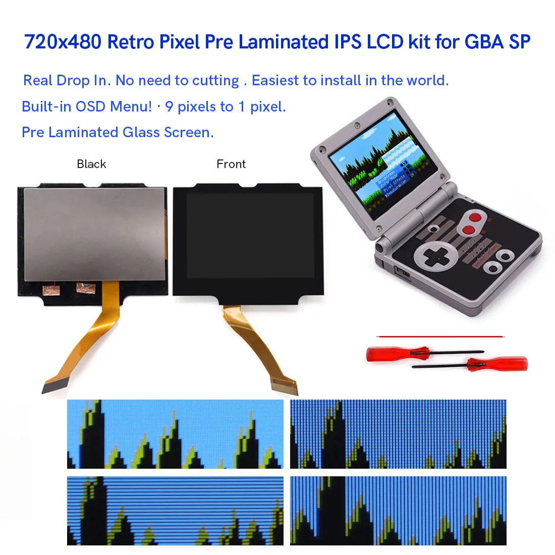 HD 3.0 inch For GBA SP V5 Laminated Backlight LCD IPS LCD screen ...