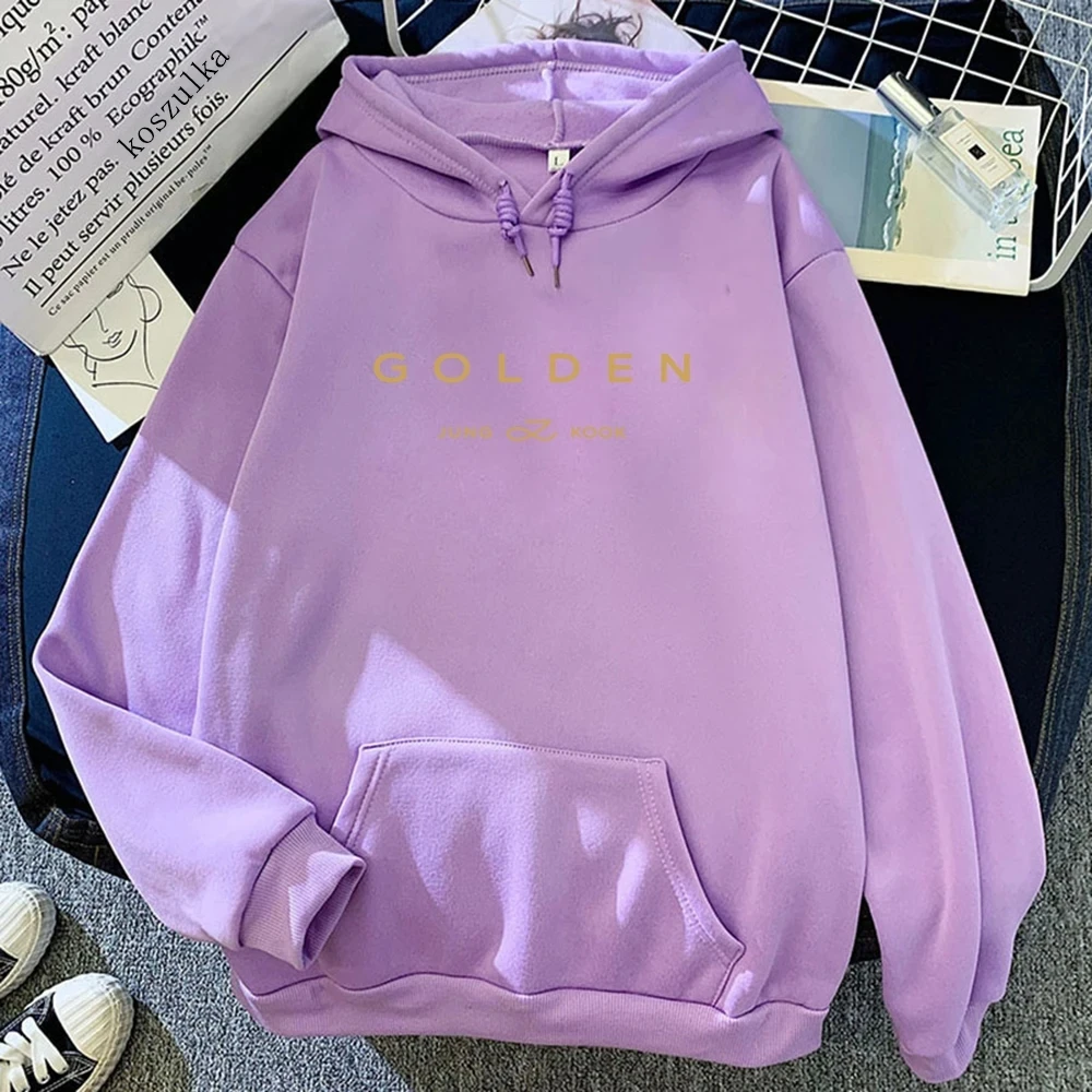 JungKook Golden Hoodie Women Aesthetic Standing Next To You Hoodies Unisex Album Letter Print Golden Pullovers Sweatshirts Korea