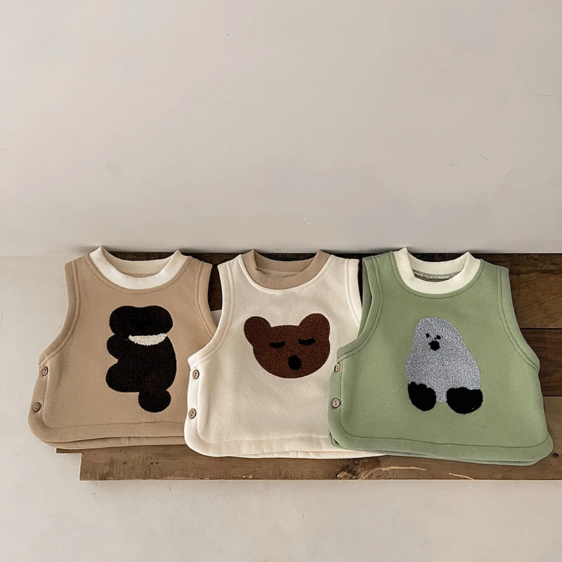 Autumn And Winter Baby Boys And Girls Cute Cartoon Plus Velvet Vest Children's Casual Warm Vest