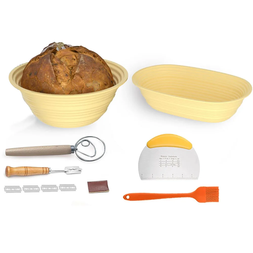 Banneton In Silicone Pieghevole Per Lievitazione Pane - Rotondo 22,9 Cm Con Set Di Strumenti Inclusi - Facile Da Pulire E Riporre - 6