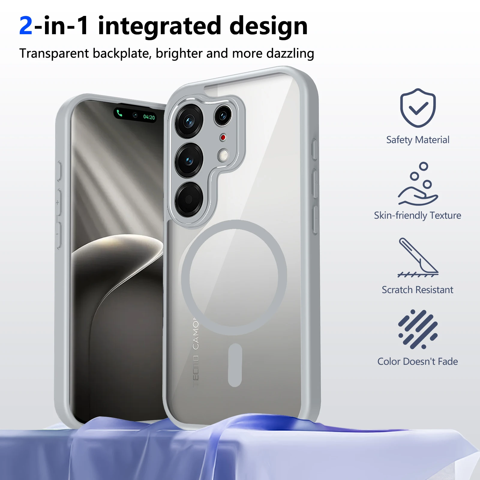Shockproof Silicone Bumper Clear Back Cover with Hard Matte Finish