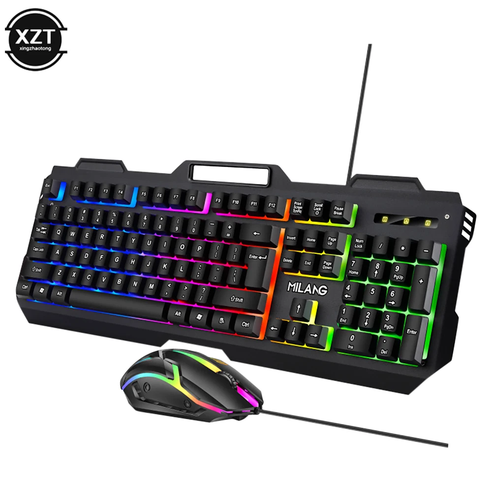 Wired Gaming Keyboard And Mouse RGB Backlit Keyboard Rubber PC Keycaps