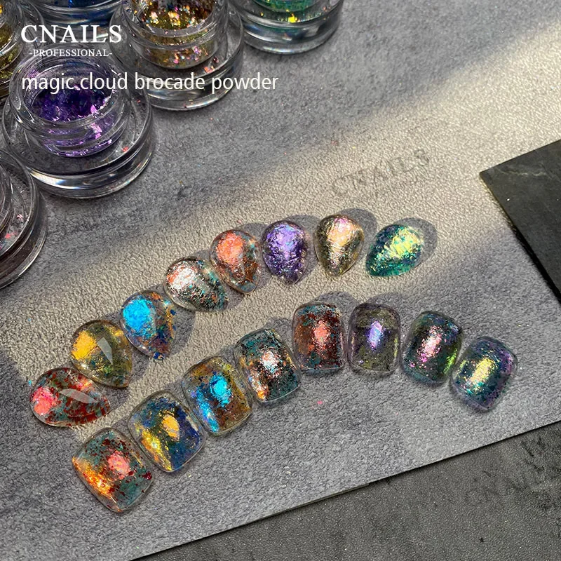Cnails 글리터 매직 스팽글 플레이크 네일 파우더, 반짝이는 스파클링 브로케이드 파우더, 매니큐어 안료 네일 아트 장식, 0.3g/Box