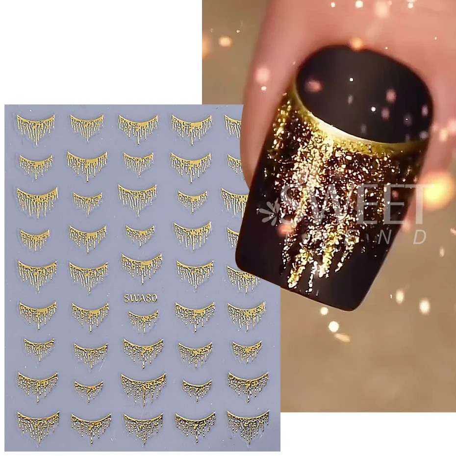 3pcs French Stripes Line Nail Art Stickers Laser Holographic Gold Silver Line Simple Slider Nail Decals DIY Manicure Decoration