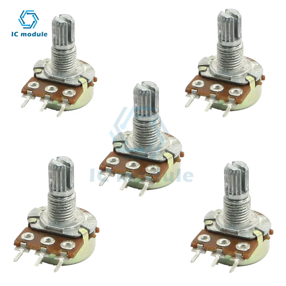 

5PCS WH148 Potentiometer Kit Single Joint B1K 2K 5K 10K 20K 50K 100K 250K 500K 1M ohm 3Pin 15mm Shaft With Nut And Washe