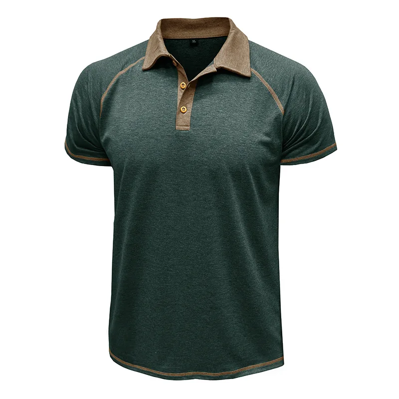 Modisches graues Herren-Poloshirt mit kontrastierenden blauen Details, ideal für Freizeitsport und halbformelle Anlässe – Detail 3