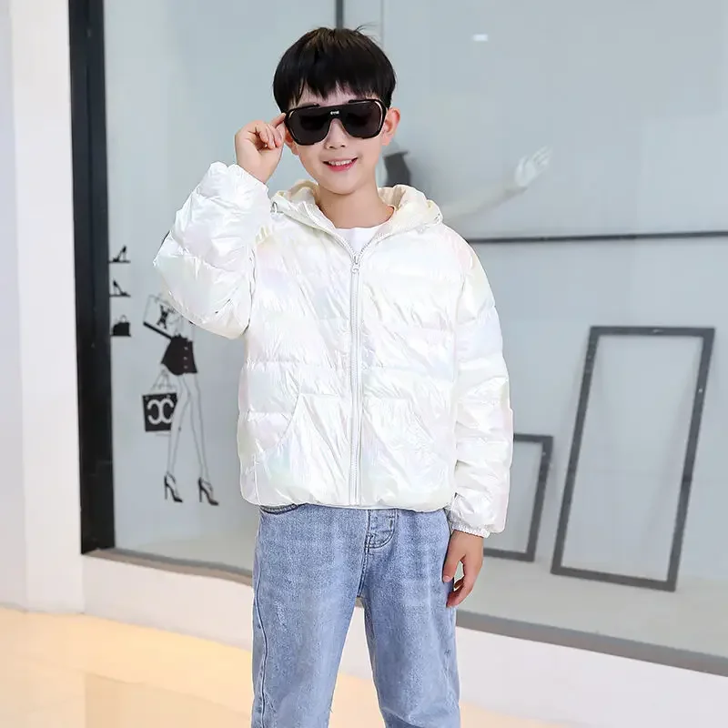 

2023 Solid Color Hooded Down Jacket with Letters Lightweight Jacket for Boys and Baby Girls Waterproof Shiny Jacket 1 2 3 4 Old