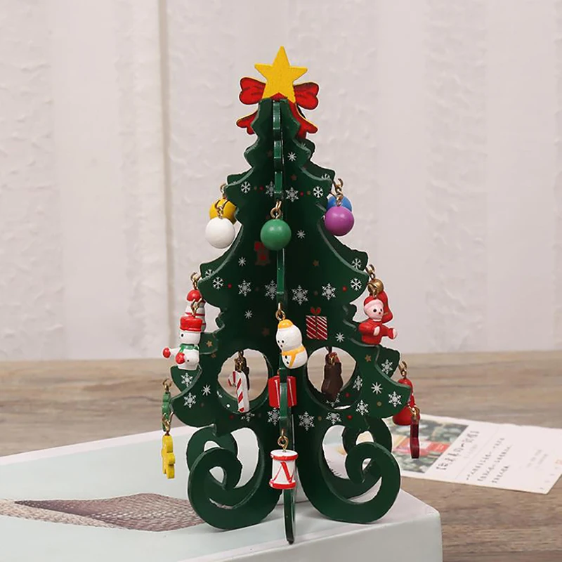 christmas tree ornaments collapsible christmas tree mini christmas tree Christmas Tree Children's Handmade DIY Stereo Wooden Scene Layout