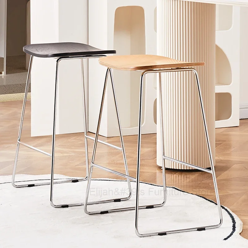 

Mini Wooden High Stool Pub Backrest Metal Banks Metal Modern Bar Stool Tall Dining Banco Para Barra De Cocina Salon Furniture WZ