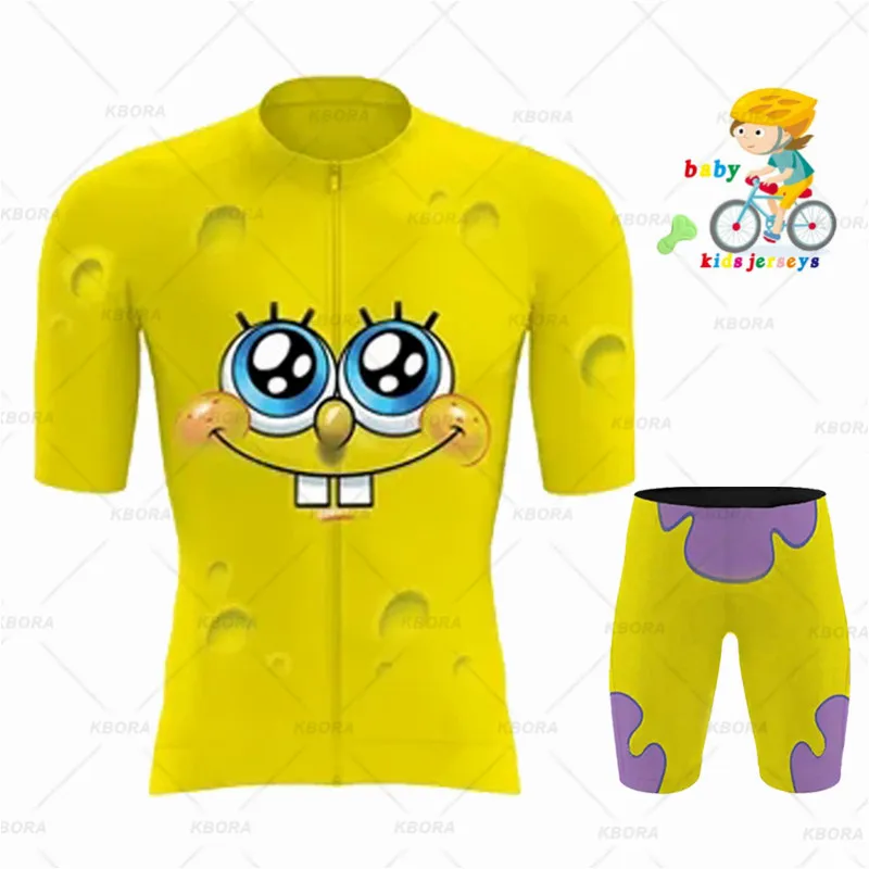 Children's comics Summer Cycling Short Sleeve Set MTB Bicycle Shirt Bicycle Bib Shorts Road Car Breathable Short Sleeve KBORA
