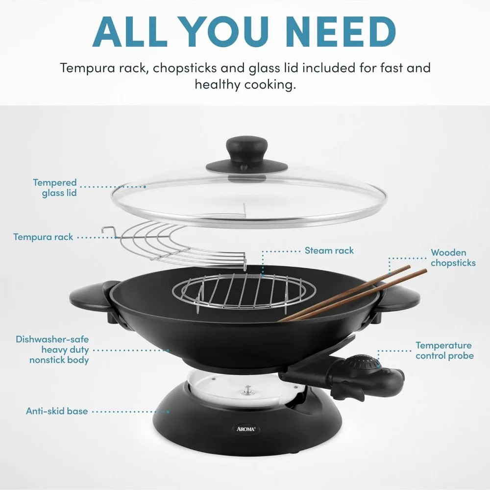 Electric Wok, 5 Qt, Black,Power Consumption : 120V 60Hz 1500W,heat up rapidly and maintain the heat,EASY TO HANDLE & CLEAN 4