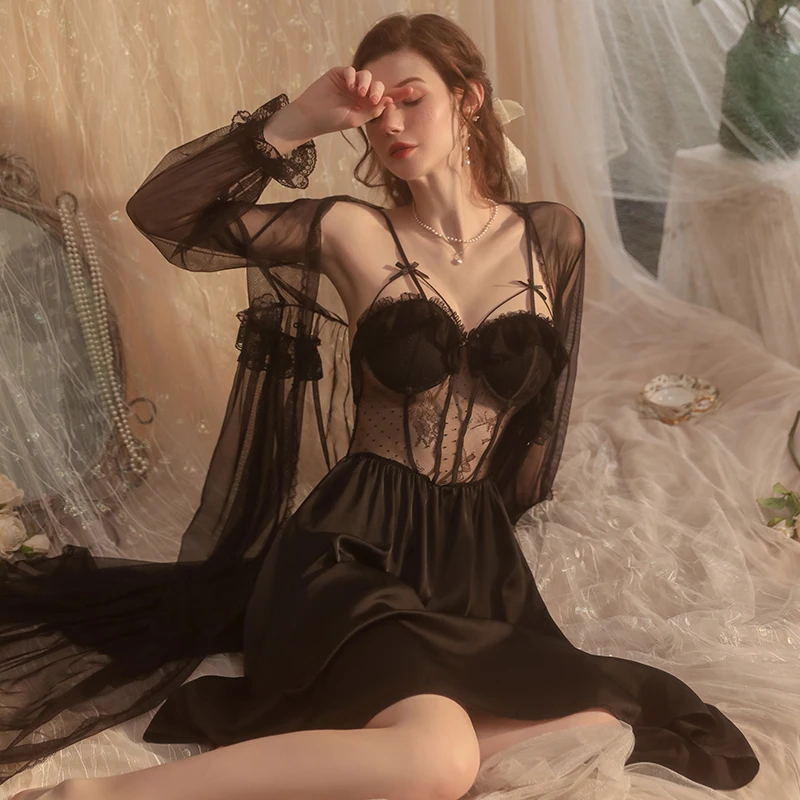 

Пижамный комплект Женский в викторианском стиле, пикантный Свадебный халат для невесты, кружевная одежда для сна с открытой спиной, женское нижнее белье, лето