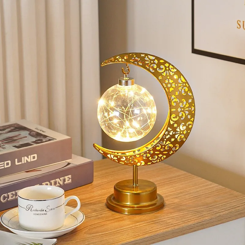 

LED Gold Ramadan Moon Lamp a home decoration with metal Ramadan Kareem light is also an ideal gift for Eid Al Adha 2023