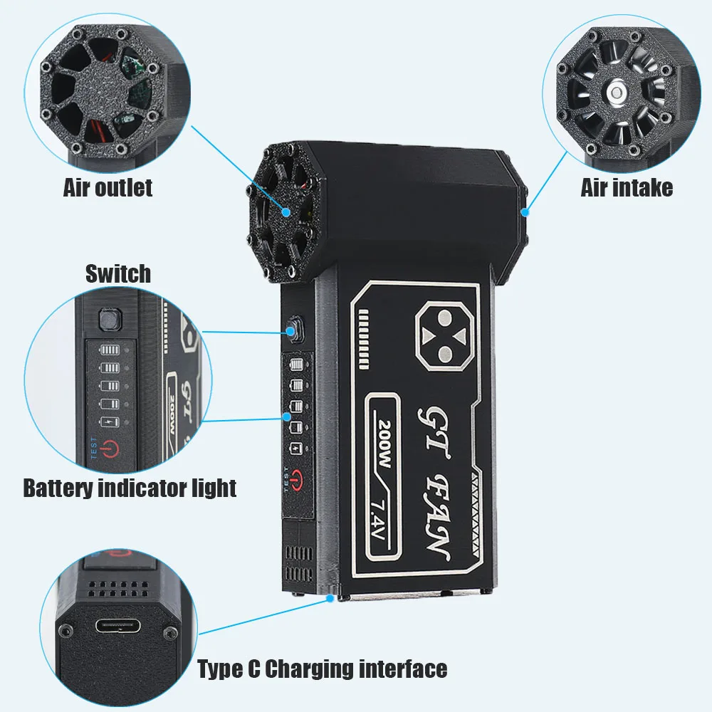 200000RPM Blower Brushless Motor Mini Turbo Jet Fan Outdoor Portable BBQ Electric Blower Car Keyboard Clean Hand Blower BBQ Fan Barbecue Blower Air Blower
