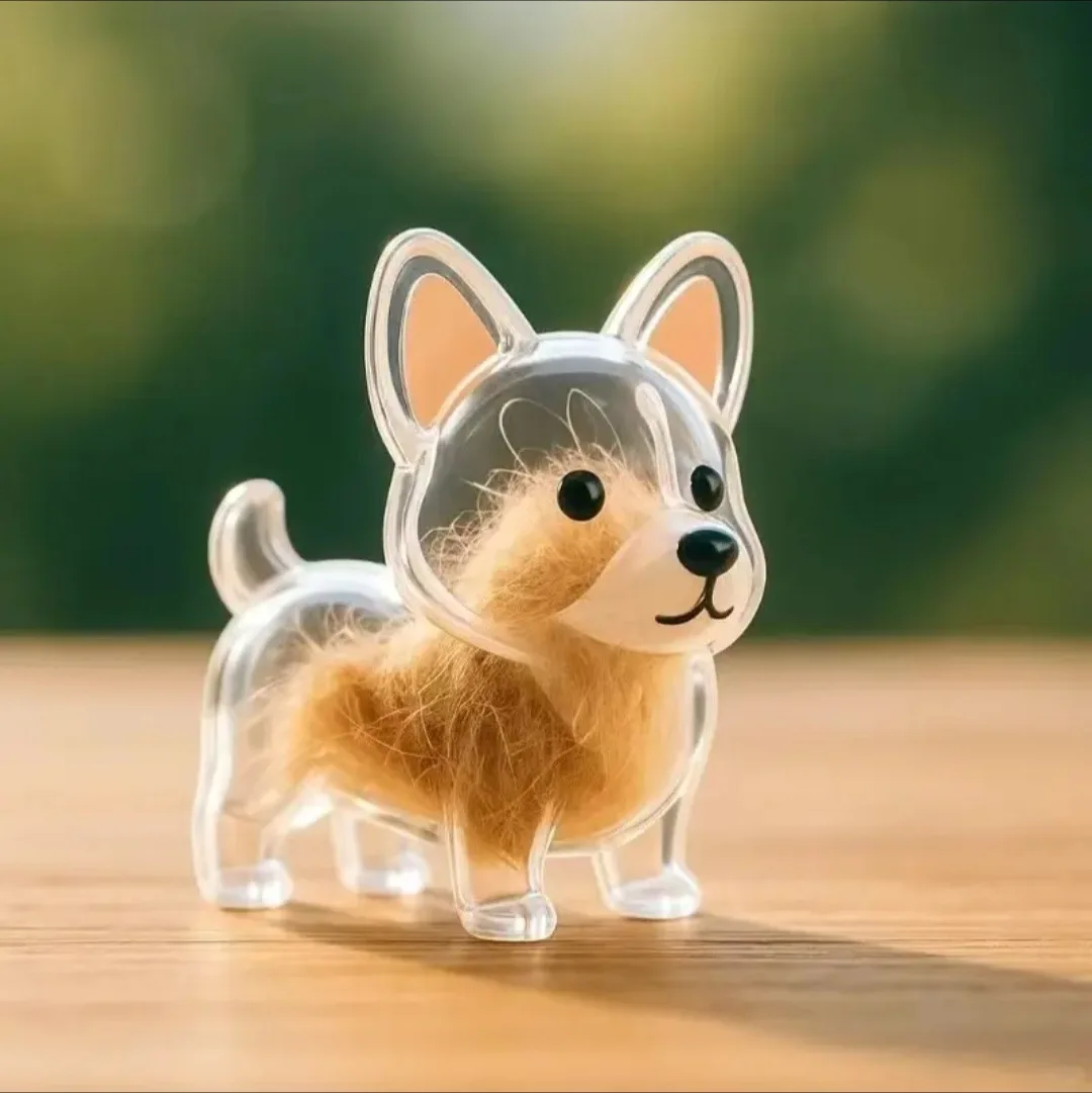 6PCS Available Transparent Fur Storage Dog Keychain Adorable 3D Puppy Hair Box Keyring  Memorial Keepsake Capsule for Friend Bag
