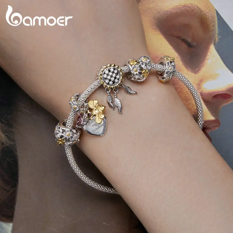BAMOER-pulsera De Plata De Ley 925 Para Mujer, Brazalete Con Colgante De Insecto, Abeja, Trella De Mar, Joyería SCB805 - AliExprs