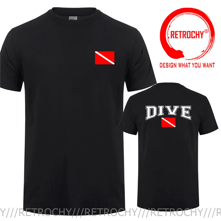 

High Quality Double Print Scuba Dive Flag T Shirt Beach Summer Scuba Diving Logo T-Shirt Funny Black Navy Cotton Diver Tee Shirt